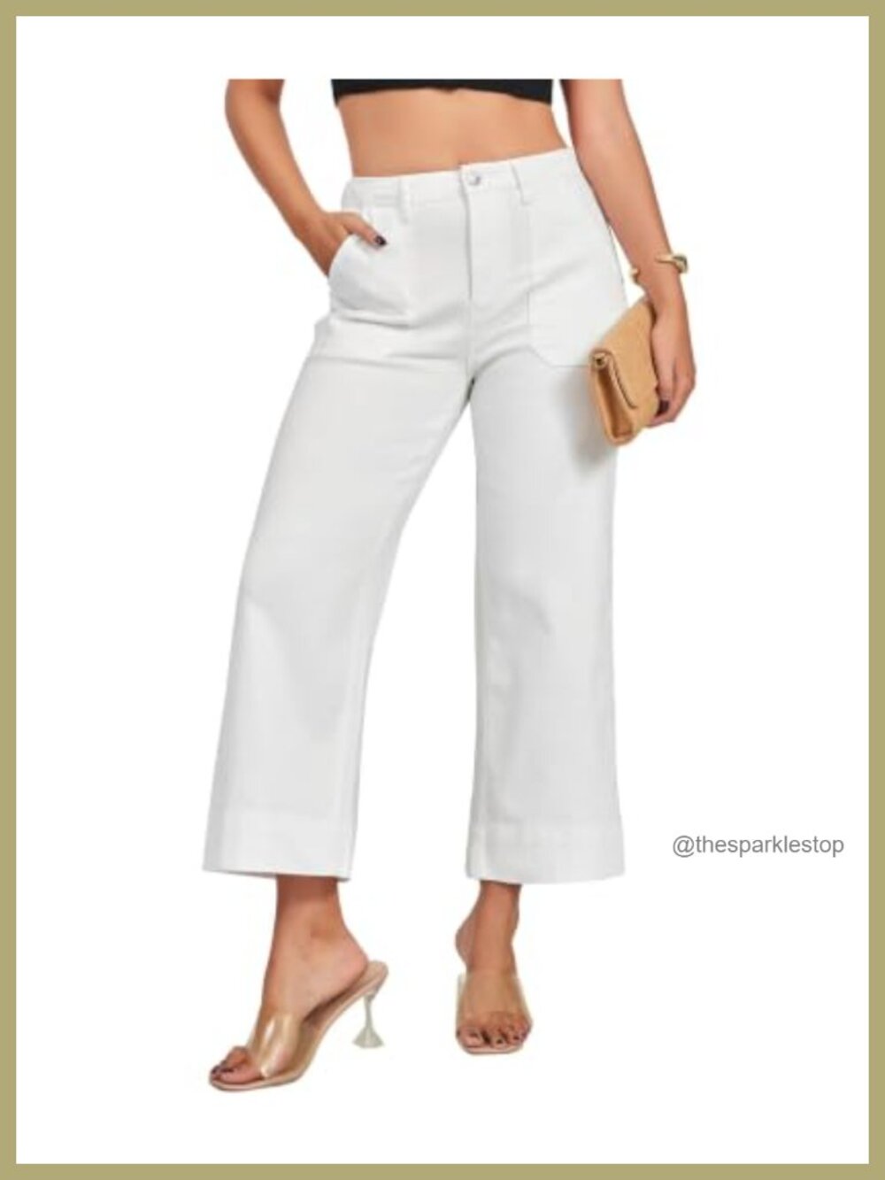 Wide Leg High Waisted Stretchy Cropped Jeans with Pockets